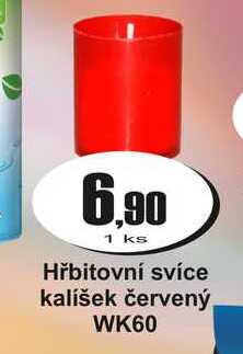 Hřbitovní svíce kalíšek červený WK60 1 ks Adam Velkoobchod