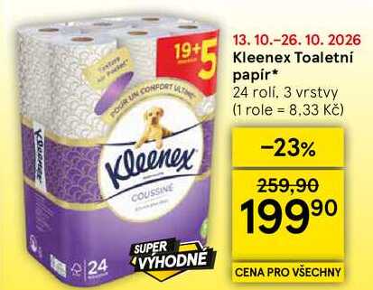 Kleenex Toaletní papír, 24 rolí. 3 vrstvy Tesco