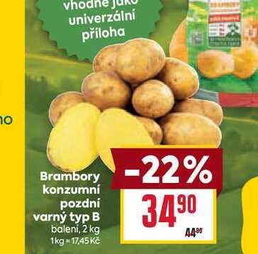 Brambory konzumní pozdní varný typ B baleni, 2 kg