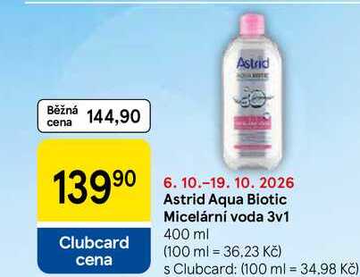 Astrid Aqua Biotic Micelární voda 3v1, 400 ml 