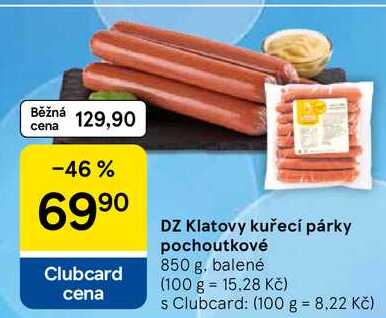 DZ Klatovy kuřecí párky pochoutkové, 850 g, balené