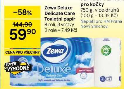 Zewa Deluxe Delicate Care Toaletní papír, 8 rolí, 3 vrstvy Tesco
