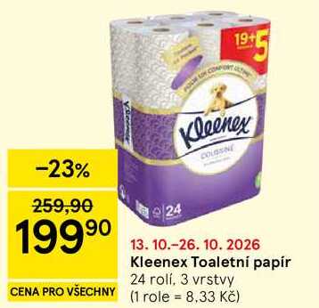 Kleenex Toaletní papír, 24 rolí, 3 vrstvy Tesco