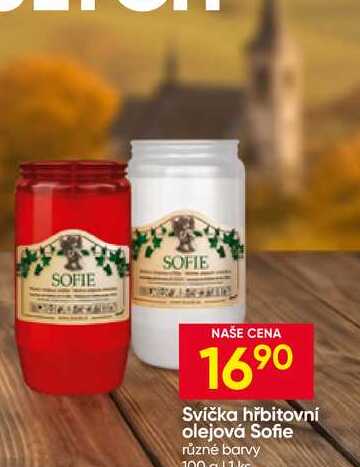 Svíčka hřbitovní olejová Sofie různé barvy 100 g Hruška