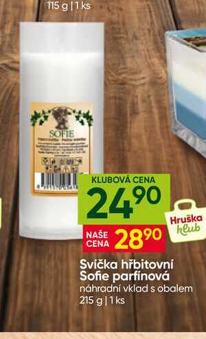 Svíčka hřbitovní Sofie parfinovά náhradní vklad s obalem 215 g