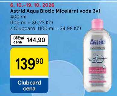 Astrid Aqua Biotic Micelární voda 3v1, 400 ml