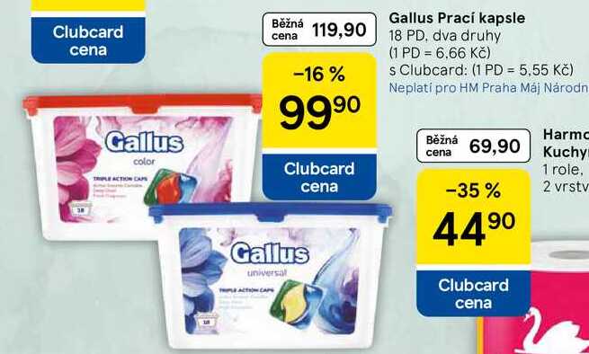 Gallus Prací kapsle, 18 PD, dva druhy Tesco