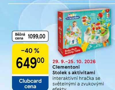 Clementoni Stolek s aktivitami interaktivní hračka se světelnými a zvukovými efekty Tesco