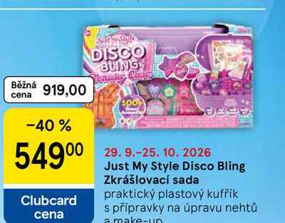 Just My Style Disco Bling Zkrášlovací sada, praktický plastový kufřík s přípravky na úpravu nehtů a Tesco