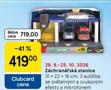 Záchranářská stanice, 31 x 22 x 16 cm, 3 autíčka, se světelnými a zvukovými efekty a mikrofonem Tesco