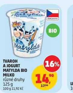 Milko Matylda Bio tvaroh s jogurtem 125g, vybrané druhy