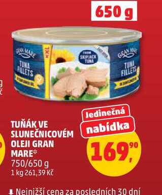 GRAN MARE TUŇÁK VE OLEJI SLUNEČNICOVÉM nabídka 750/650 g