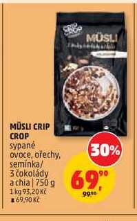 CRIP CROP MÜSLI sypané ovoce, ořechy, semínka/ 3 čokolády a chia 750g