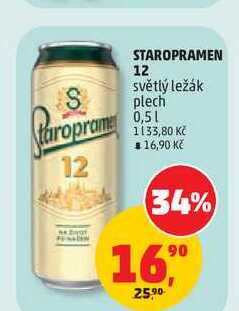 STAROPRAMEN 12 světlý ležák plech 0,5l