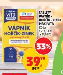 MAXI VITA TABLETY VÁPNÍK - HOŘČÍK - ZINEK 30 ks