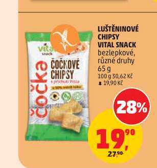 LUŠTĚNINOVÉ CHIPSY VITAL SNACK bezlepkové, různé druhy 65g