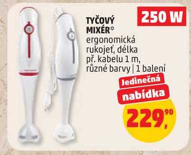 TYČOVÝ MIXÉR 250 W ergonomická rukojeť, délka př. kabelu 1 m, různé barvy