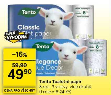 Tento Toaletní papír, 8 rolí, 3 vrstvy, více druhů