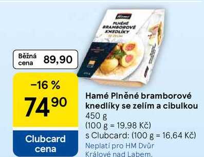 Hamé Plněné bramborové knedlíky se zelím a cibulkou, 450 g