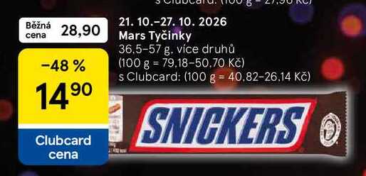 Mars Tyčinky, 36,5-57 g, více druhů