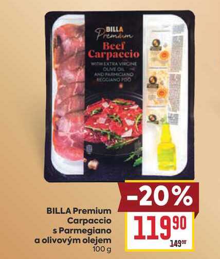 BILLA Premium Carpaccio s Parmegiano a olivovým olejem 100g