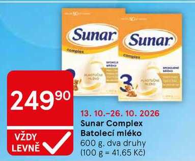 Sunar Complex Batolecí mléko, 600 g Tesco