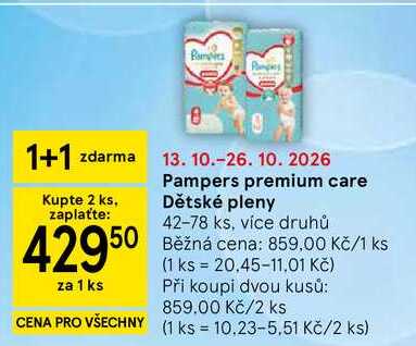 Pampers premium care Dětské pleny, 42-78 ks, více druhů Tesco