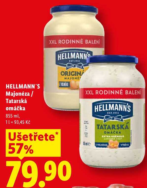 HELLMANN'S Majonéza / Tatarská omáčka, 855 ml