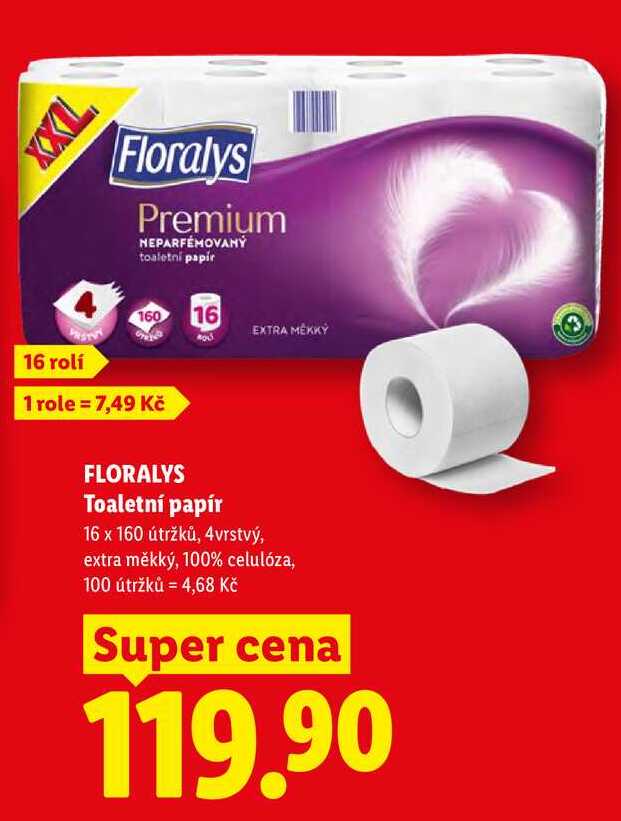 FLORALYS Toaletní papír, 16 x 160 útržků, 4vrstvý Lidl
