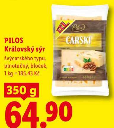 PILOS Královský sýr, švýcarského typu, plnotučný, bloček, 350 g  