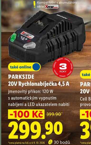 PARKSIDE 20V Rychlonabíječka 4,5 A