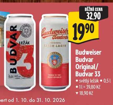 Budweiser Budvar 33, 0,5 l v akci