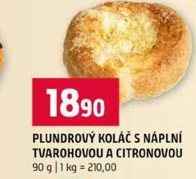 PLUNDROVÝ KOLÁČ S NÁPLNÍ TVAROHOVOU A CITRONOVOU 90 g