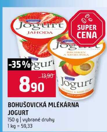 BOHUŠOVICKÁ MLÉKÁRNA JOGURT 150 g vybrané druhy 