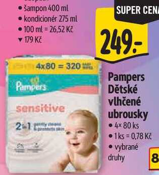 Pampers Dětské vlhčené ubrousky, 4x 80 ks Albert