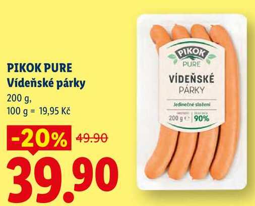 PIKOK PURE Vídeňské párky, 200 g