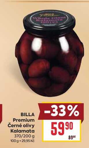 BILLA Premium Černé olivy Kalamata 370/200 g