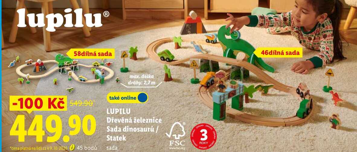 LUPILU Dřevěná železnice Sada dinosaurů / Statek Lidl