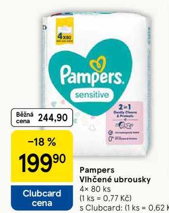 Pampers Vlhčené ubrousky, 4× 80 ks Tesco