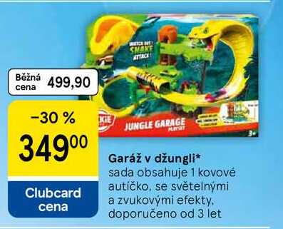 Garáž v džungli, sada obsahuje 1 kovové autíčko, se světelnými a zvukovými efekty Tesco