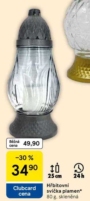 Hřbitovní svíčka plamen, 80 g. skleněná Tesco