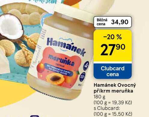 Hamánek Ovocný příkrm meruňka, 180 g Tesco