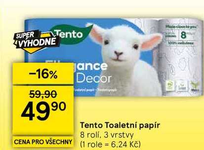 Tento Toaletní papír, 8 rolí. 3 vrstvy Tesco