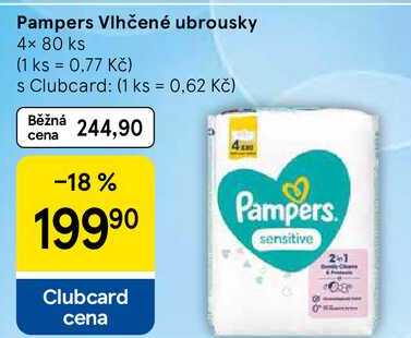 Pampers Vlhčené ubrousky, 4× 80 ks Tesco