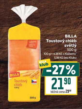 BILLA Toustový chléb světlý 500 g 