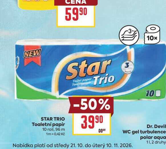 STAR TRIO Toaletní papír 10 rolí