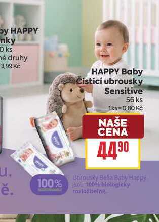 HAPPY Baby Čisticí ubrousky Sensitive 56 ks