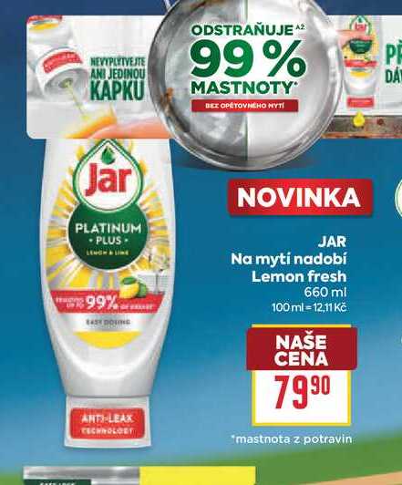 JAR Na mytí nadobí Lemon fresh 660 ml