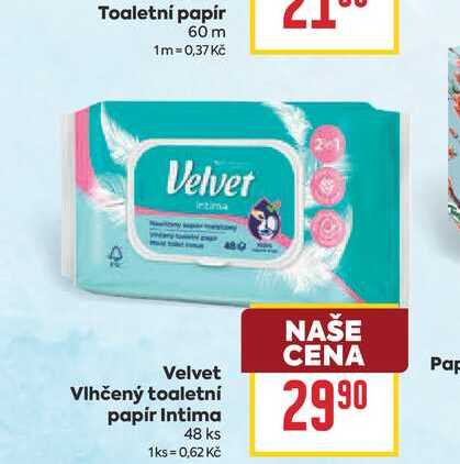 Velvet Vlhčený toaletní papír Intima 48 ks BILLA