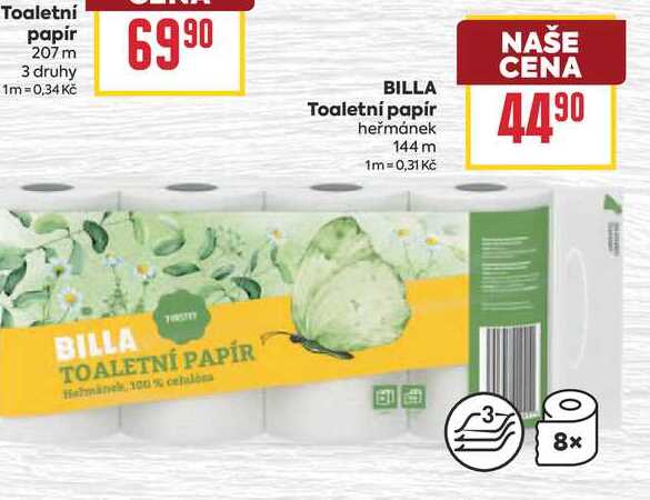 BILLA Toaletní papír heřmánek 144 m BILLA